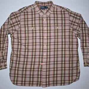 Polo Ralph Lauren Emmons Mens Pink Brown White Button Up Plaid Shirt Size XXL
